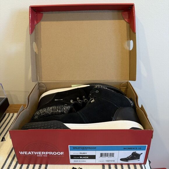 NIB Weatherproof Women's Size 10 Black Winter Boots Ruby Leather Suede Warm Read - Picture 6 of 9